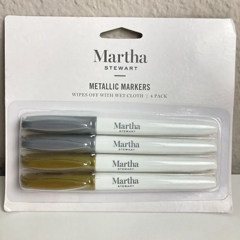 Martha Stewart Wet‎ Erase Markers 4-pack Metallic Gold Silver Whiteboard Glass